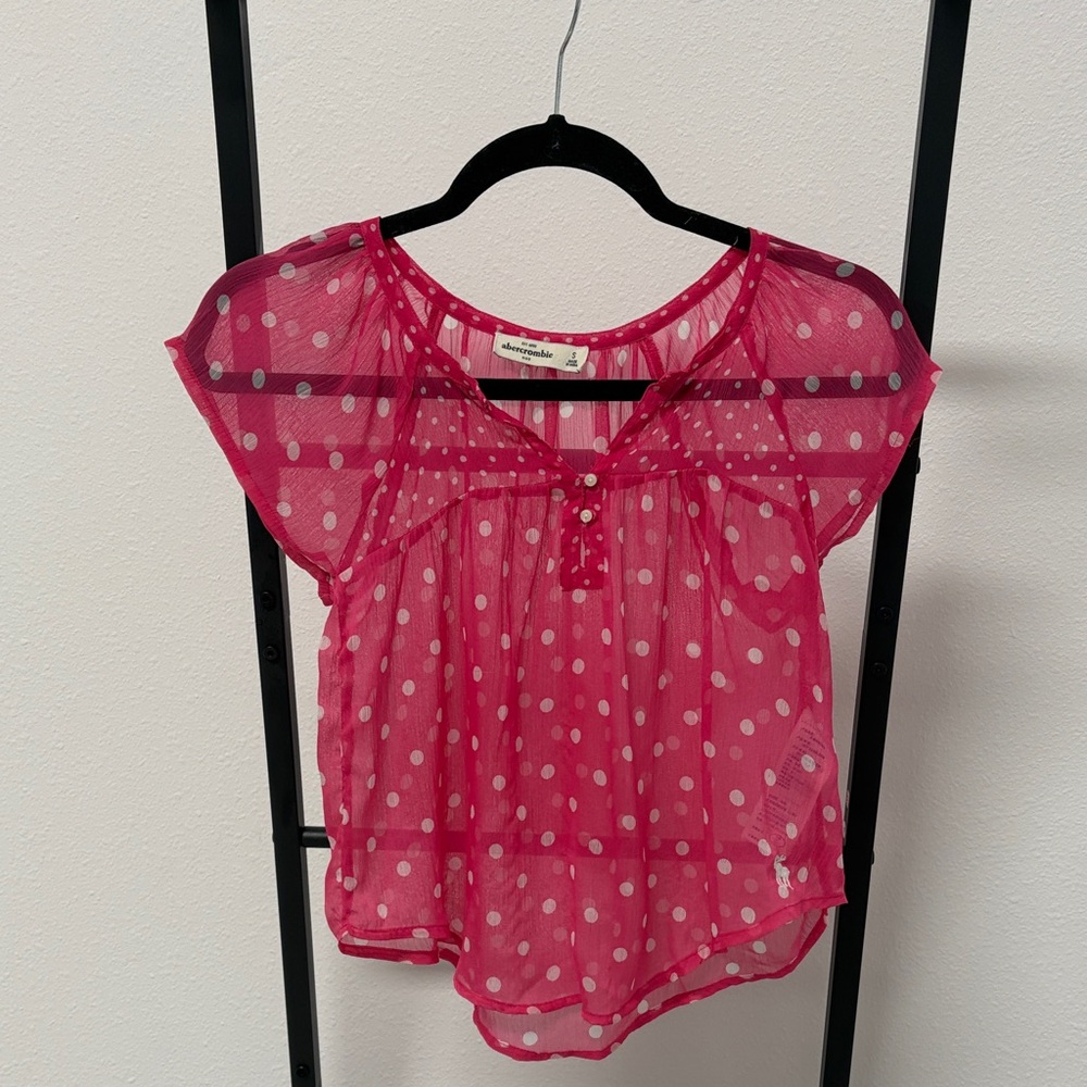 Pink Sheer Polka Dot Blouse